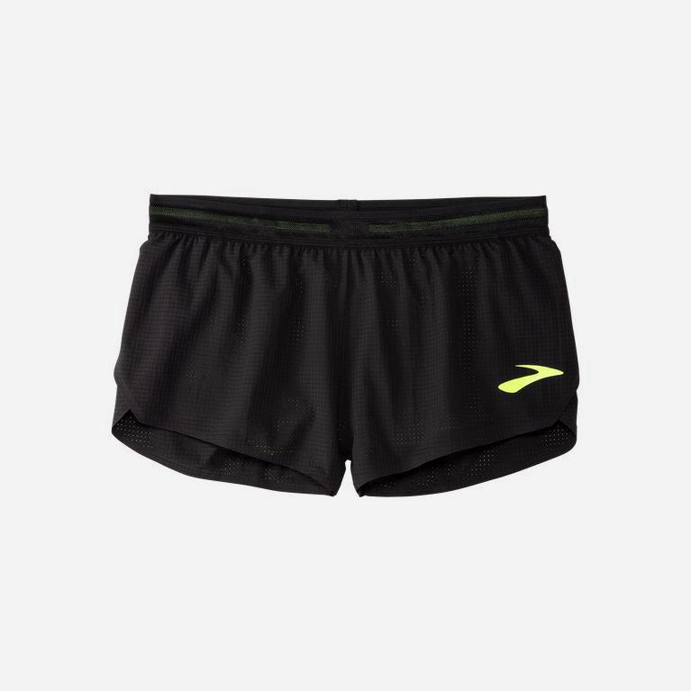 Brooks Elite 2 Split Womens Running Shorts - Black/Nightlife/GreenYellow - Philippines (159437MOS)